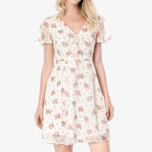 NWT Allegra K Floral Lace-up Chiffon Dress XS